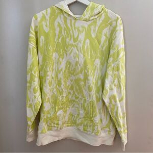 BP Hoodie Sweatshirt Cream Green Brush Stroke Marble Casual Oversized